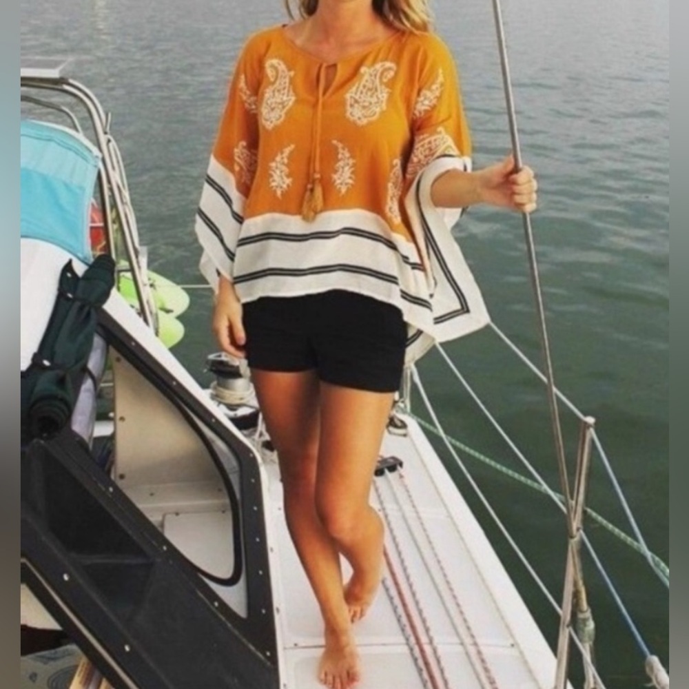 ANTHROPOLOGIE Silk Floreat Sunglow Embroidered Caftan Kimono Blouse Poncho